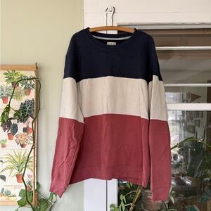 L.L. Bean Men's Colorblock Crewneck Sweater in Navy, Cream & Burgundy